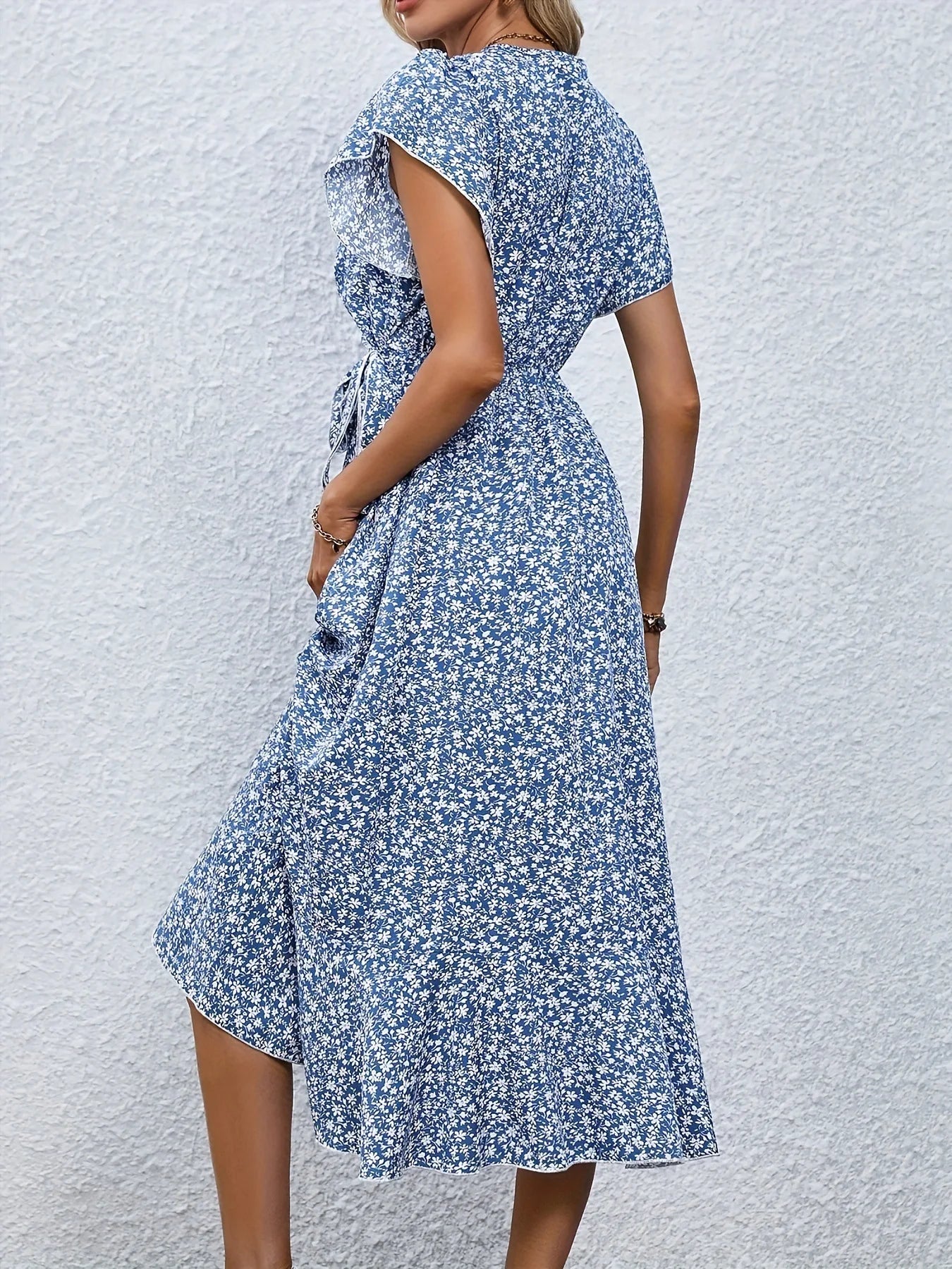 V-neck Floral Print Long Dress