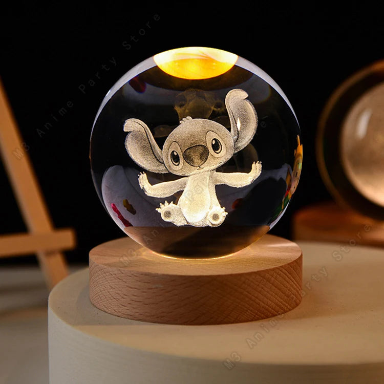 Lilo and Stitch Disney Unique 3D Crystal Ball Lamp LED Luminous Crystal Ball Night Light Glass Children's Birthday Gifts Toy 5cm
