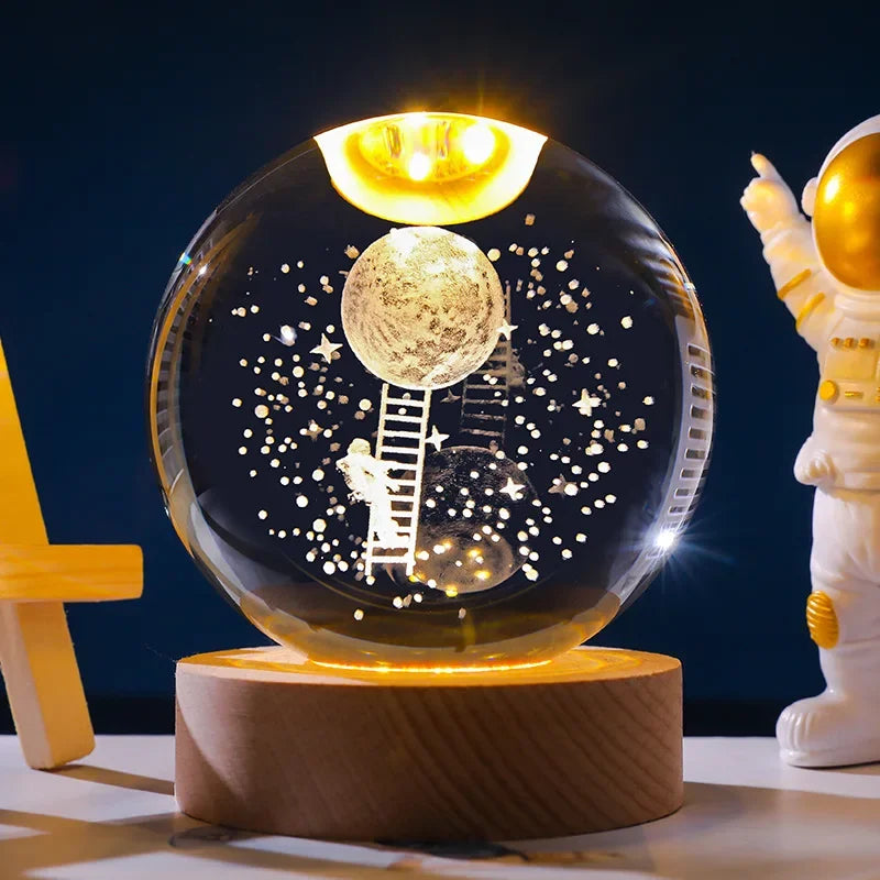 2025 New Bedroom Bedside Table Decoration For Friends Couples Heartfelt Gifts Creative 3D Luminous Crystal Ball LED Night Light