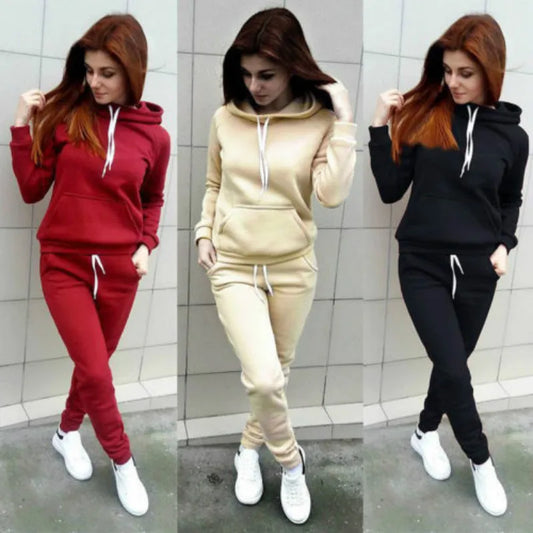 2PCS Autumn Winter Tracksuit Casual Hoodies Sweatshirt Pant Set