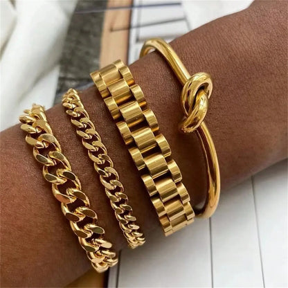 Gold Plated Stainless Steel Chain Bracelet for Women Men Couple Fashion Jewelry Gift