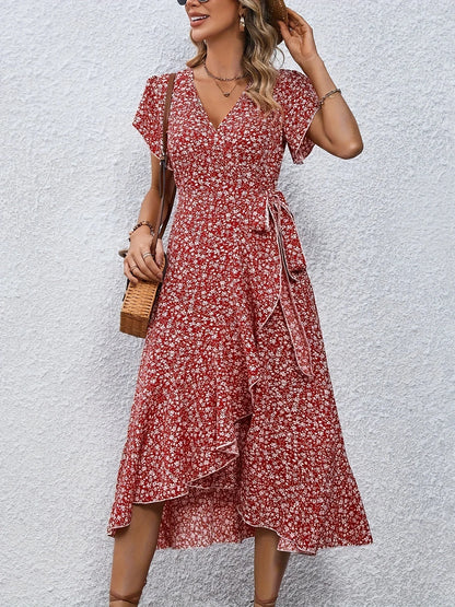 V-neck Floral Print Long Dress