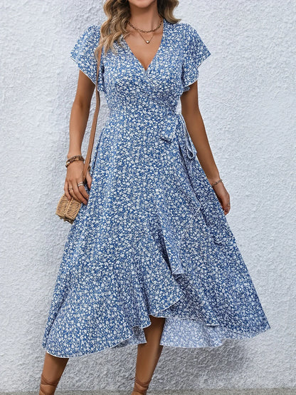 V-neck Floral Print Long Dress