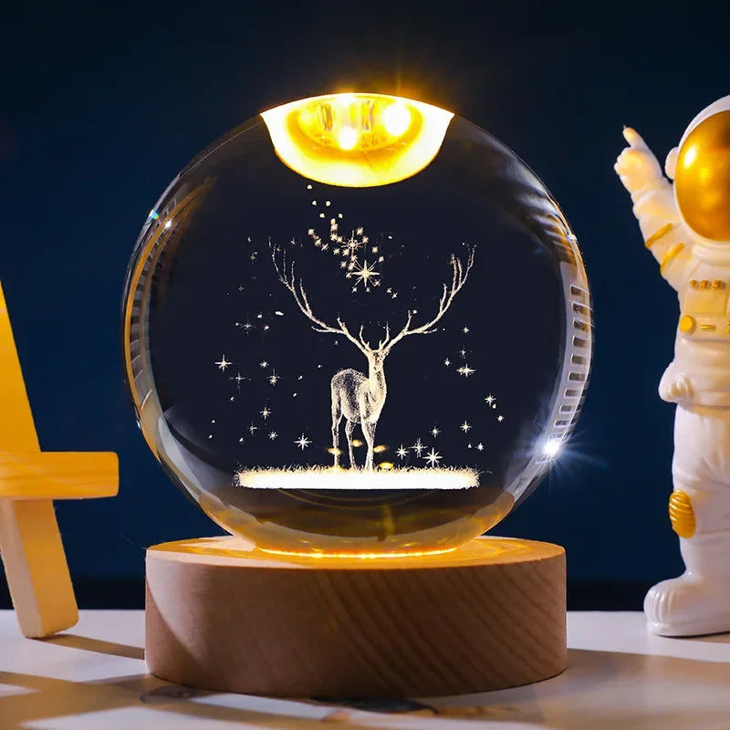 2025 New Bedroom Bedside Table Decoration For Friends Couples Heartfelt Gifts Creative 3D Luminous Crystal Ball LED Night Light