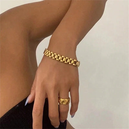 Gold Plated Stainless Steel Chain Bracelet for Women Men Couple Fashion Jewelry Gift