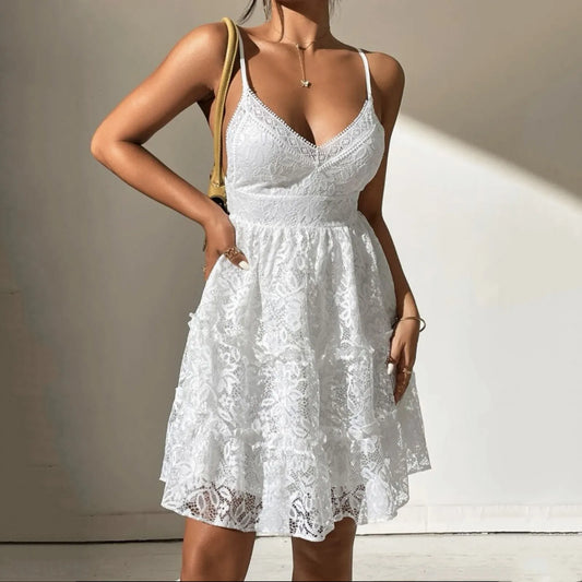 Lace Backless Mini Dress