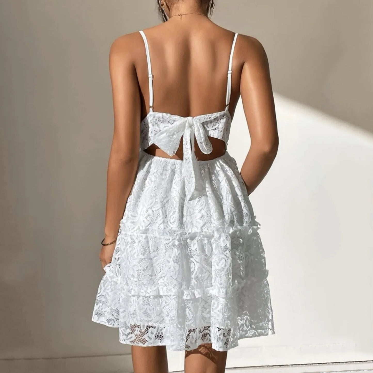 Lace Backless Mini Dress