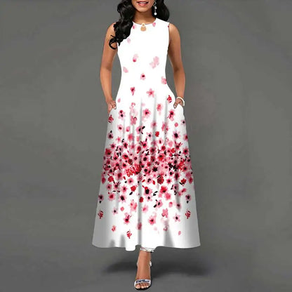 Flower Print Sleeveless Long Dress